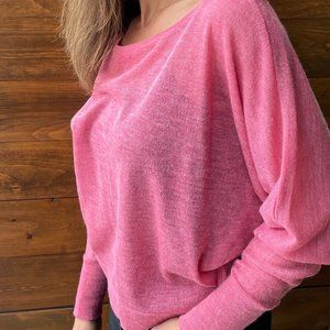 Dolman sleeve pink sweater with transparent back